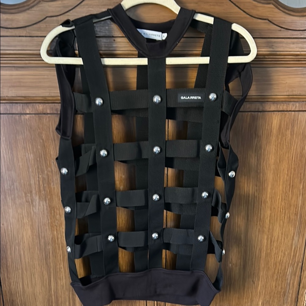 RUBEN GALARRETA black studded woven cage Vest